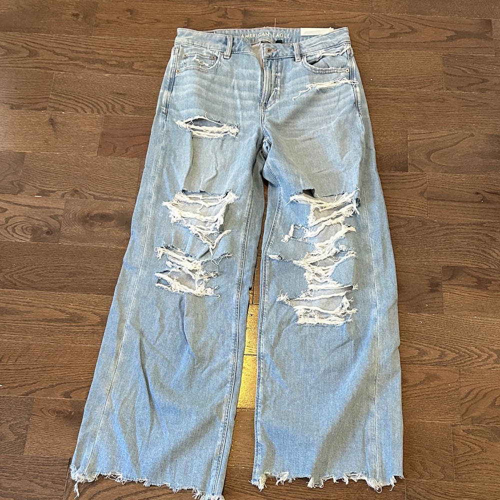 American Eagle Outfitters Light Blue Distressed Flare Jeans